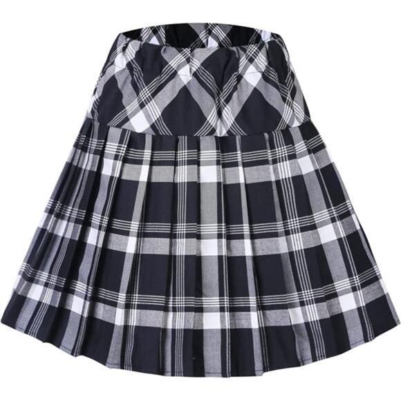 Dresses & Skirts - Women's Elastic Waist Tartan Pleated School Skirt Series 1 White